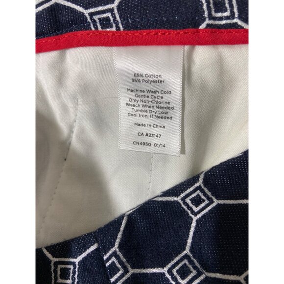 Talbots Capri Pants 10P Navy Geometric Flat Front Straight High Waist Preppy - Picture 4 of 7